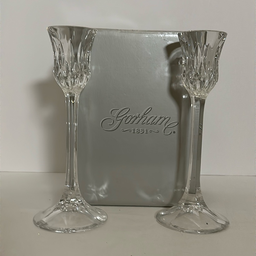 Pair of Gotham 8.5” Crystal Taper Candle Holders